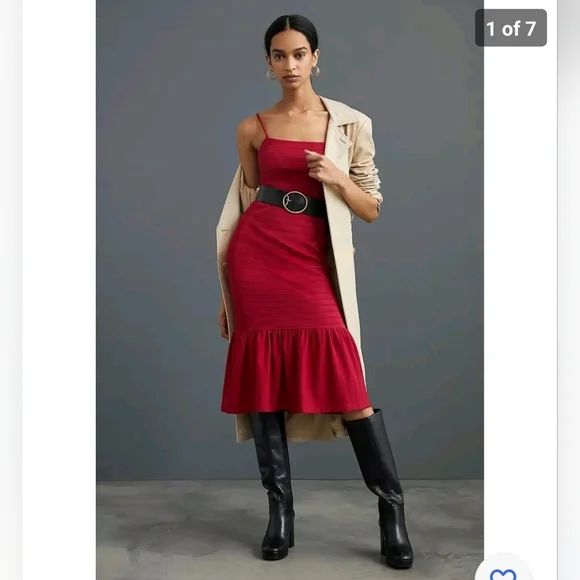 Anthropologie Square Neck Slim Midi Dress Size Xs - Picture 1 of 7